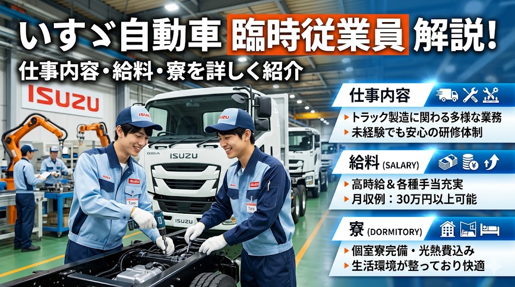 いすゞ自動車の臨時従業員とは？仕事内容・給料・寮を解説